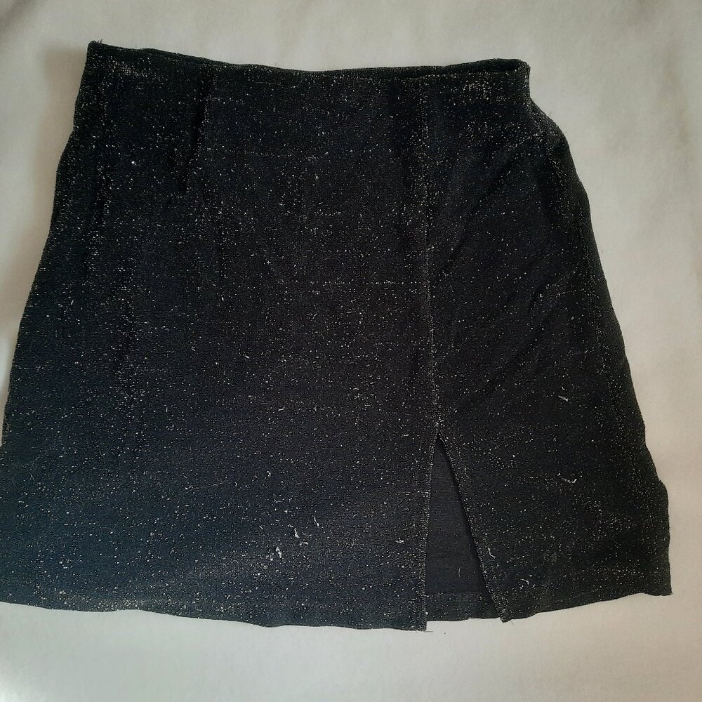 Ladies Black Slinky Skirt with Silver Specks, Front Slit